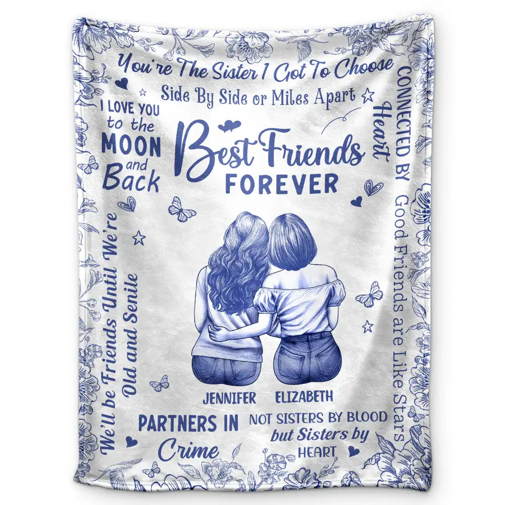 Best Friends Forever Connected By Heart Toile - Personalized Fleece Blanket, Sherpa Blanket