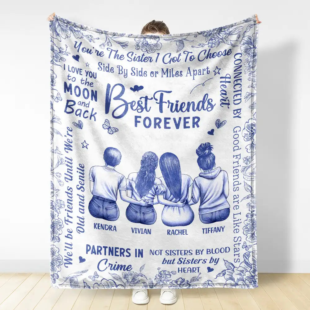 Gift For Bestie,Gift For Sisters,Gift For Sibling,Happy - Best Friends Forever Connected By Heart Toile - Personalized Fleece Blanket, Sherpa Blanket