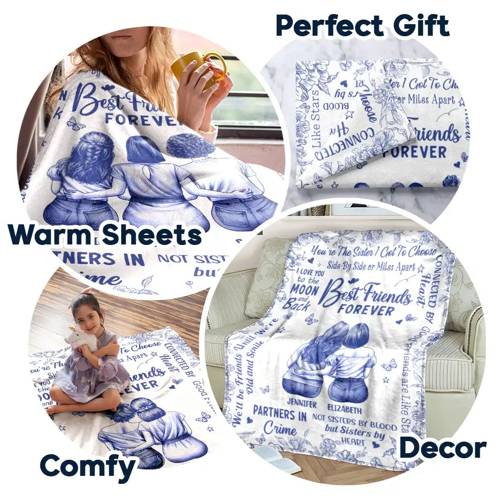 Gift For Bestie,Gift For Sisters,Gift For Sibling,Happy - Best Friends Forever Connected By Heart Toile - Personalized Fleece Blanket, Sherpa Blanket