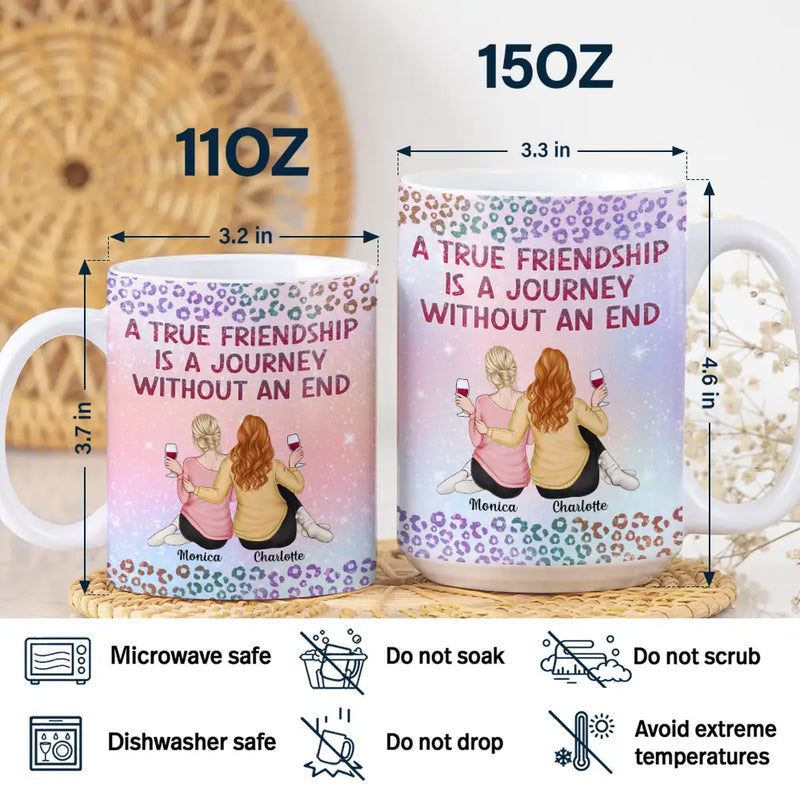 Gift For Bestie,Gift For Sisters,Gift For Women,Gifts For Colleagues,Happy - A True Friendship Is A Journey Without An End Twinkle Leopard - Personalized White Edge-to-Edge Mug