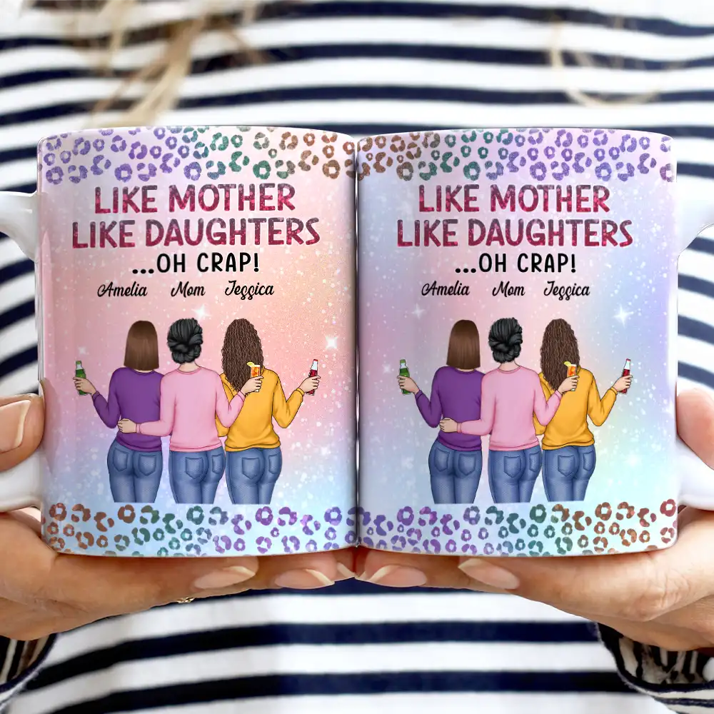 Funny,Gift For Mother,Mom,Daughters,Gift For Daughter - Like Mother Like Daughter Twinkle Leopard - Personalized White Edge-to-Edge Mug