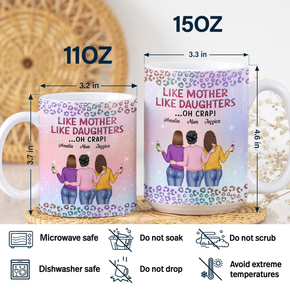 Funny,Gift For Mother,Mom,Daughters,Gift For Daughter - Like Mother Like Daughter Twinkle Leopard - Personalized White Edge-to-Edge Mug