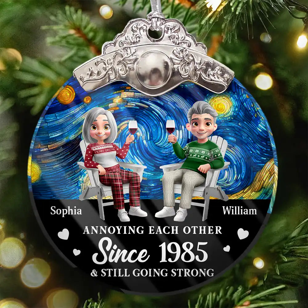 Annoying Each Other Since Loving Couple - Personalized Glass Ornament With Silver Cap