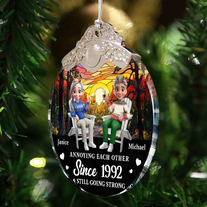 Annoying Each Other Since Loving Couple - Personalized Glass Ornament With Silver Cap