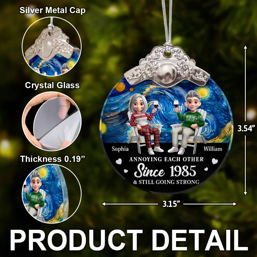 Annoying Each Other Since Loving Couple - Personalized Glass Ornament With Silver Cap