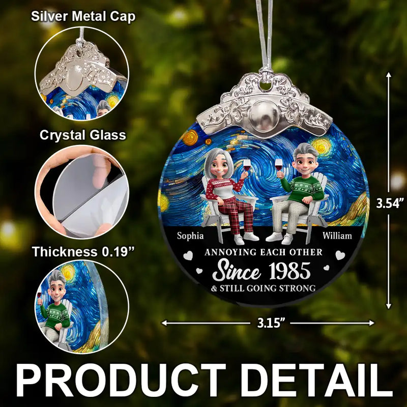 Annoying Each Other Since Loving Couple - Personalized Glass Ornament With Silver Cap