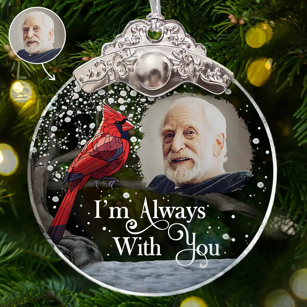 Custom Photo I'm Always With You Memorial - Personalized Glass Ornament With Silver Cap