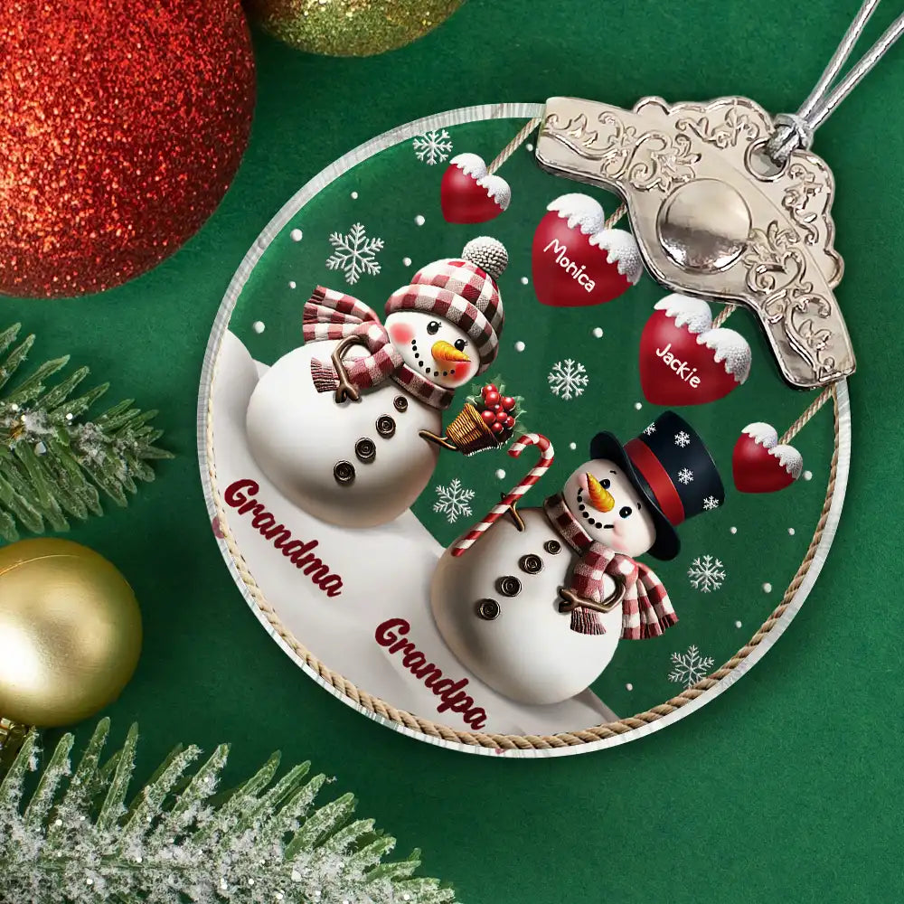 Happy, Christmas, Parents, Gift For Grandparents, Gift For Grandma, Gift For Grandpa - Snowman Grandma Grandpa Grandkids - Personalized Glass Ornament With Silver Cap