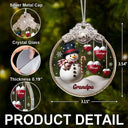 Happy, Christmas, Parents, Gift For Grandparents, Gift For Grandma, Gift For Grandpa - Snowman Grandma Grandpa Grandkids - Personalized Glass Ornament With Silver Cap