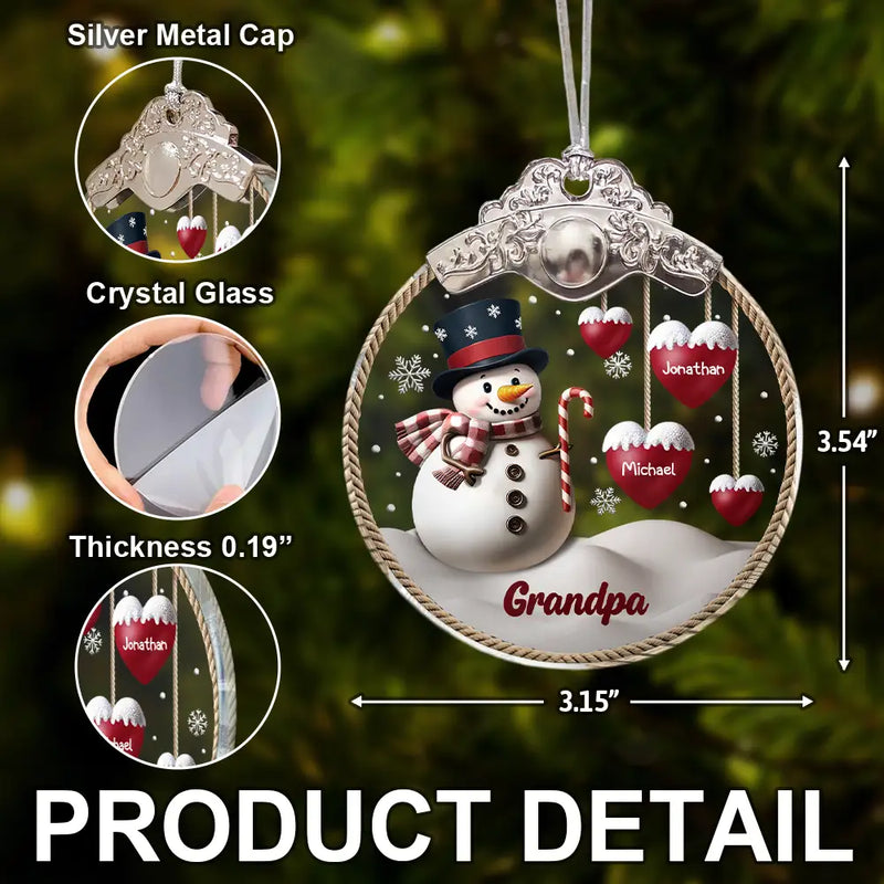 Happy, Christmas, Parents, Gift For Grandparents, Gift For Grandma, Gift For Grandpa - Snowman Grandma Grandpa Grandkids - Personalized Glass Ornament With Silver Cap