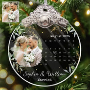 Married ,Gift For Couples,Engaged,Love,Wedding,Wedding Anniversary - Custom Photo Calendar Married Engaged Wedding Gift - Personalized Glass Ornament With Silver Cap