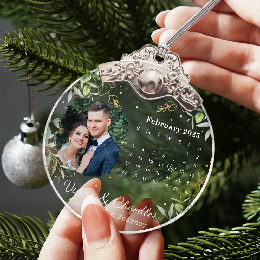 Married ,Gift For Couples,Engaged,Love,Wedding,Wedding Anniversary - Custom Photo Calendar Married Engaged Wedding Gift - Personalized Glass Ornament With Silver Cap