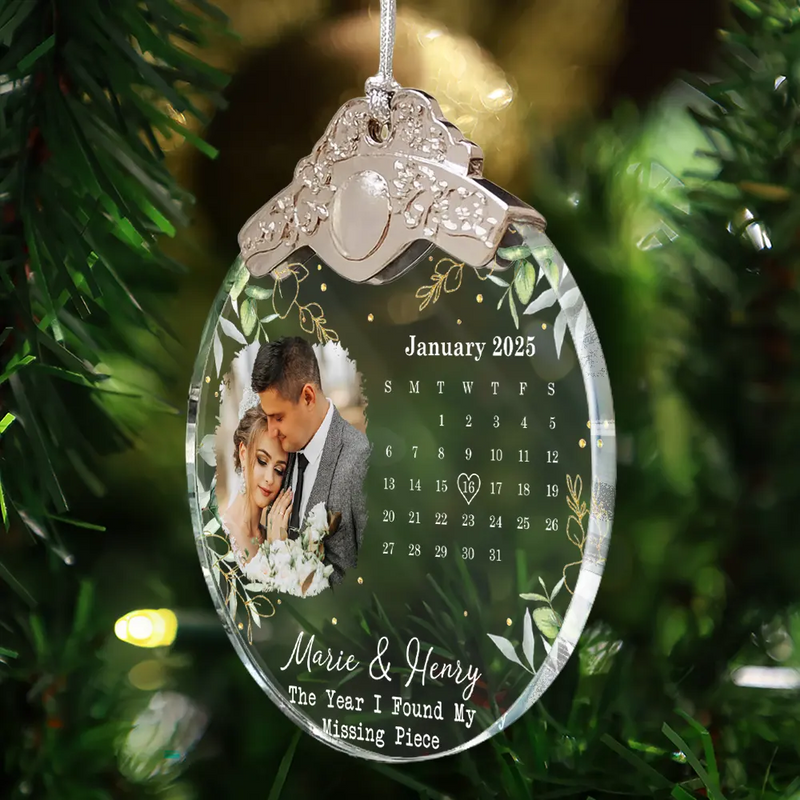 Married ,Gift For Couples,Engaged,Love,Wedding,Wedding Anniversary - Custom Photo Calendar Married Engaged Wedding Gift - Personalized Glass Ornament With Silver Cap