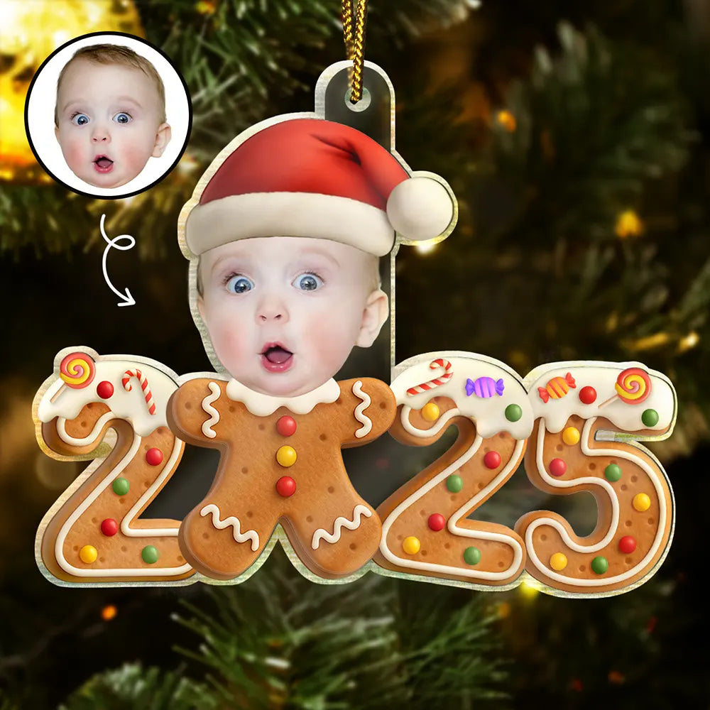 Custom Photo Gingerbread Funny Baby First Christmas - Personalized Custom Shaped Acrylic Ornament