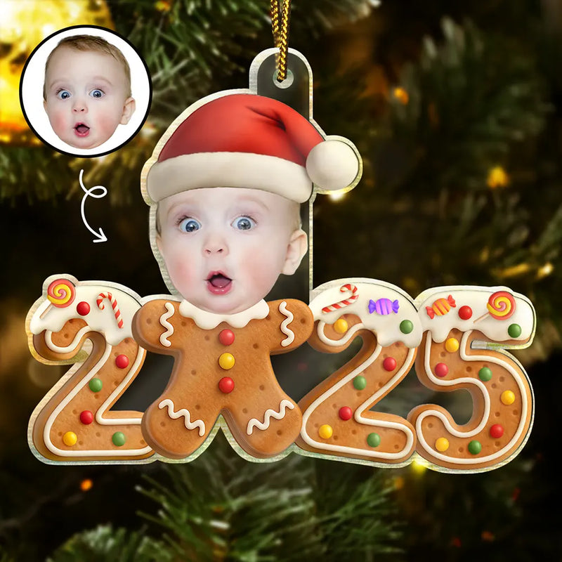 New baby,New Mom,New Dad,Funny,Parents,Gift For Kids,Gift For Grandkids - Custom Photo Gingerbread Funny Baby First Christmas - Personalized Custom Shaped Acrylic Ornament
