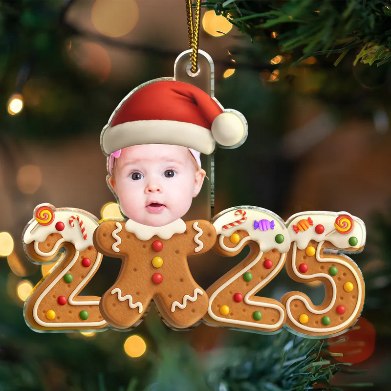 New baby,New Mom,New Dad,Funny,Parents,Gift For Kids,Gift For Grandkids - Custom Photo Gingerbread Funny Baby First Christmas - Personalized Custom Shaped Acrylic Ornament