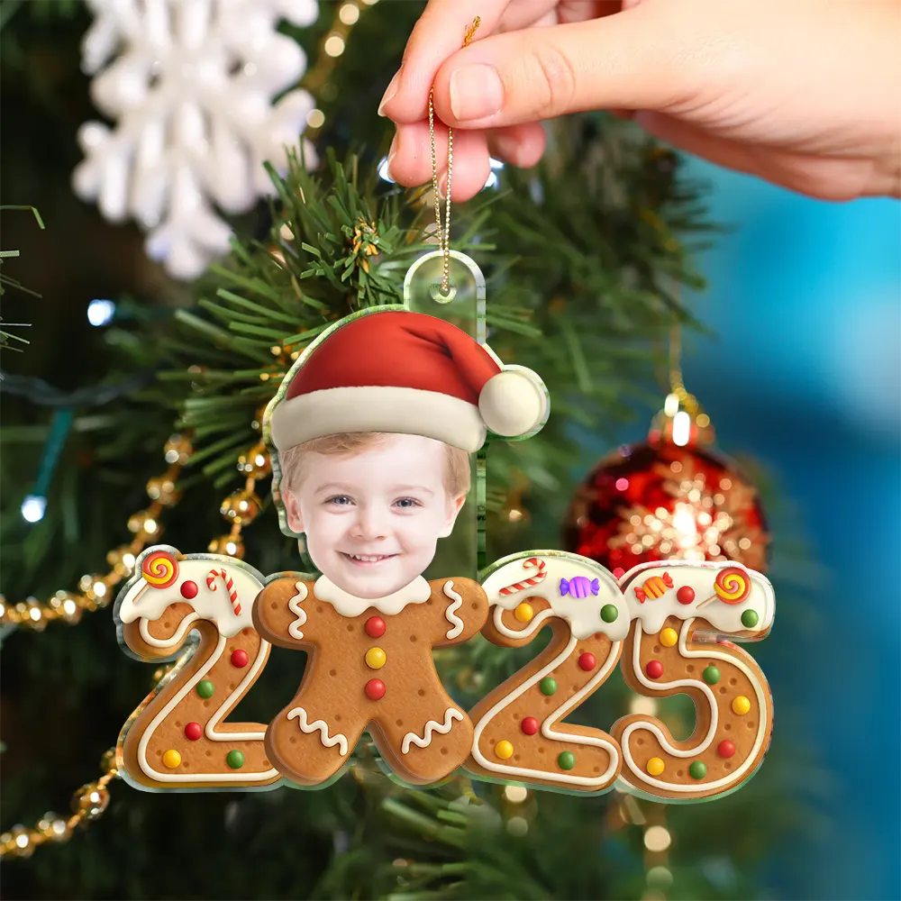 New baby,New Mom,New Dad,Funny,Parents,Gift For Kids,Gift For Grandkids - Custom Photo Gingerbread Funny Baby First Christmas - Personalized Custom Shaped Acrylic Ornament