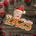 New baby,New Mom,New Dad,Funny,Parents,Gift For Kids,Gift For Grandkids - Custom Photo Gingerbread Funny Baby First Christmas - Personalized Custom Shaped Acrylic Ornament