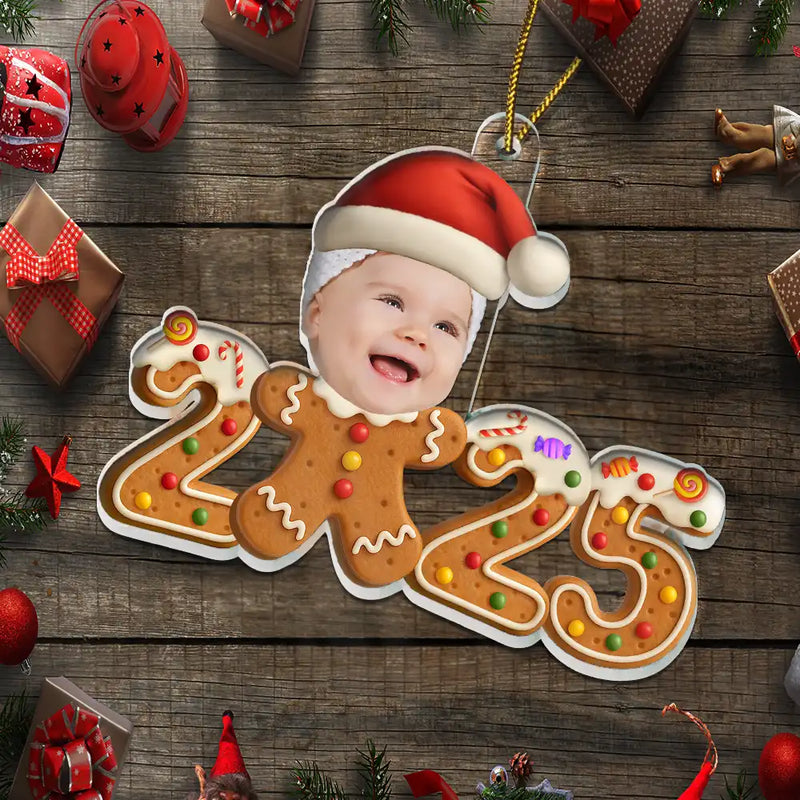 New baby,New Mom,New Dad,Funny,Parents,Gift For Kids,Gift For Grandkids - Custom Photo Gingerbread Funny Baby First Christmas - Personalized Custom Shaped Acrylic Ornament