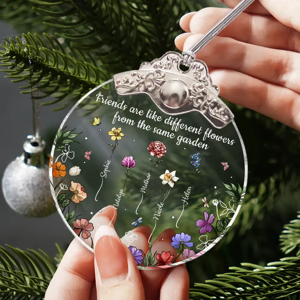 Gift For Sisters, Gift For Bestie, Gift For Sibling, Love, Christmas - Sisters Are Different Flowers From The Same Garden - Personalized Glass Ornament With Silver Cap