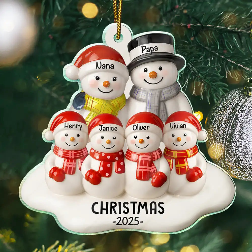 Snowman Grandparents Ceramic Effect - Personalized Custom Shaped Acrylic Ornament