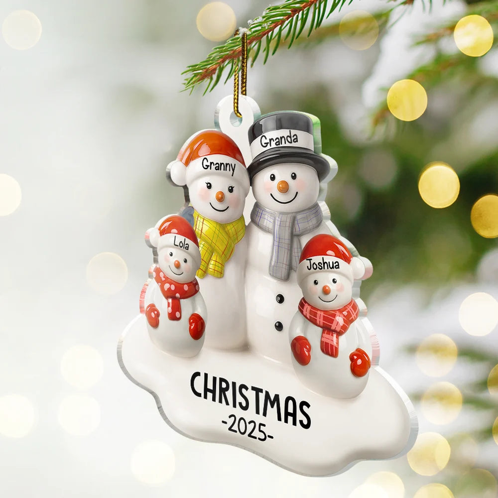 Christmas,Family,Parents,Gift For Grandparents,Happy - Snowman Grandparents Ceramic Effect - Personalized Custom Shaped Acrylic Ornament
