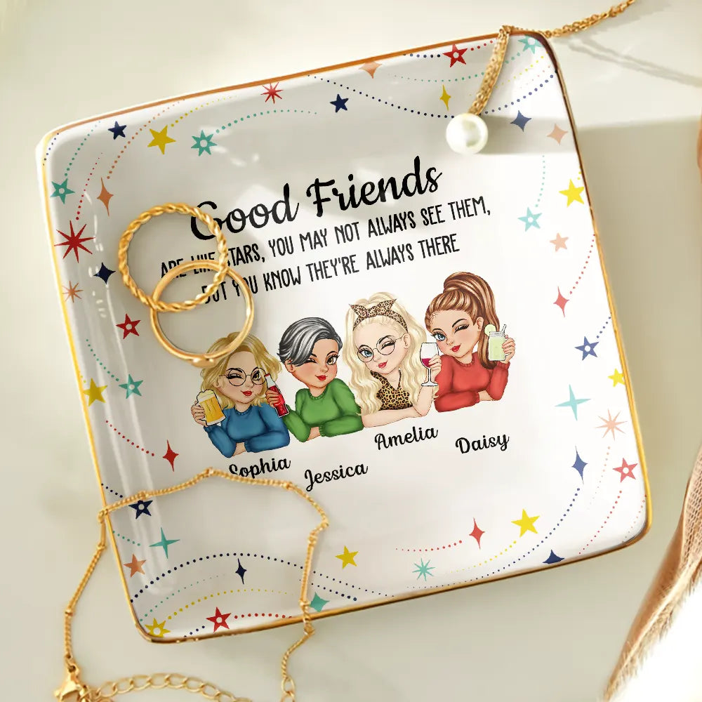 Happy,Gift For Bestie,Gifts For Colleagues,Gift For Sisters,Christmas - Good Friends Like Stars - Personalized Ring Dish