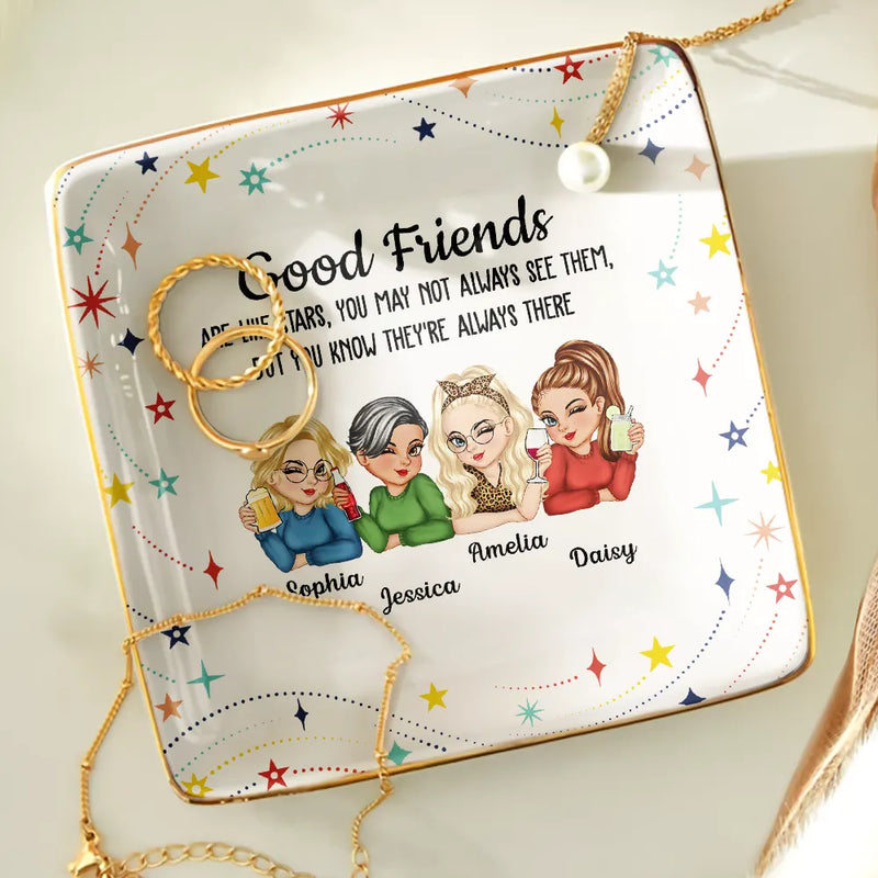 Happy,Gift For Bestie,Gifts For Colleagues,Gift For Sisters,Christmas - Good Friends Like Stars - Personalized Ring Dish