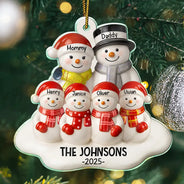 Christmas,Family,Parents,Gift For Grandparents,Married ,Gift For Couples,Happy - Snowman Family Ceramic Effect - Personalized Custom Shaped Acrylic Ornament
