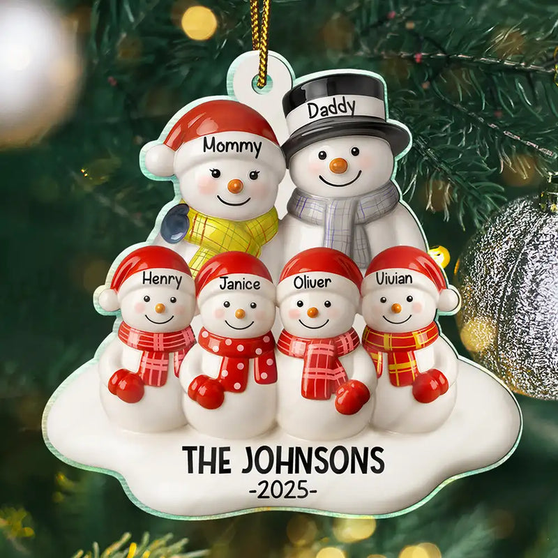 Christmas,Family,Parents,Gift For Grandparents,Married ,Gift For Couples,Happy - Snowman Family Ceramic Effect - Personalized Custom Shaped Acrylic Ornament