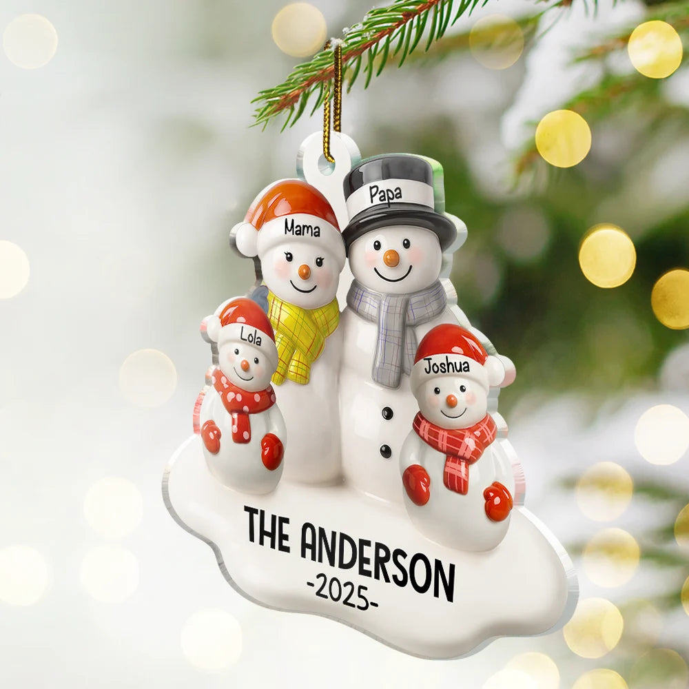 Christmas,Family,Parents,Gift For Grandparents,Married ,Gift For Couples,Happy - Snowman Family Ceramic Effect - Personalized Custom Shaped Acrylic Ornament