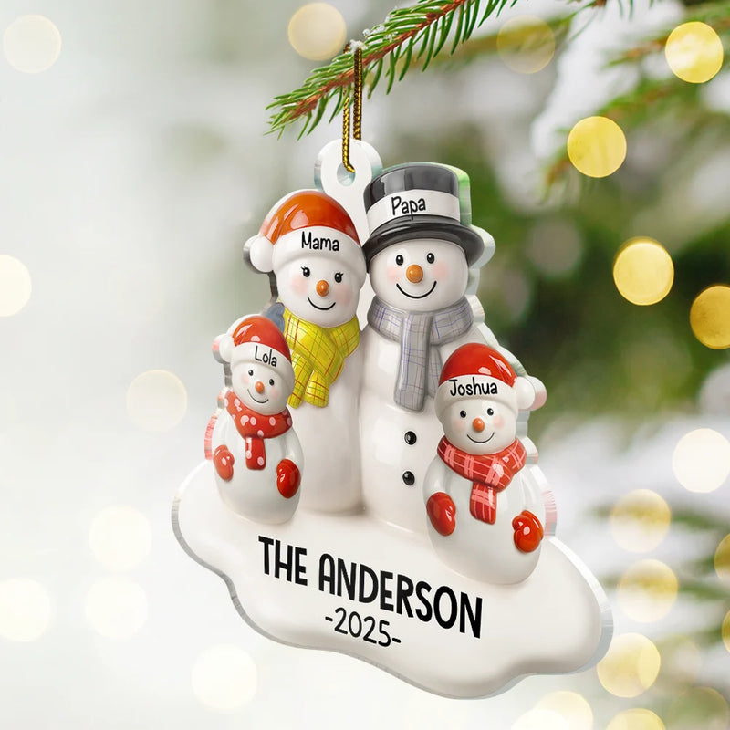 Christmas,Family,Parents,Gift For Grandparents,Married ,Gift For Couples,Happy - Snowman Family Ceramic Effect - Personalized Custom Shaped Acrylic Ornament