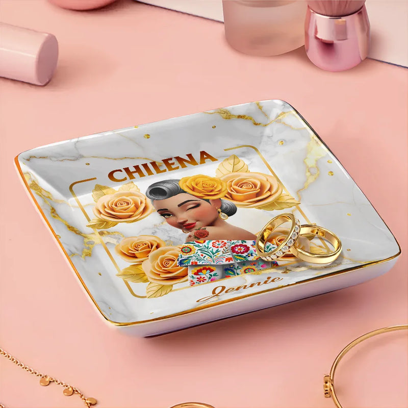 Gift For Bestie,Gift For Sisters,Gift For Yourself,Gift For Women,Happy,Hispanic - Hispanic Woman Latinos - Personalized Ring Dish
