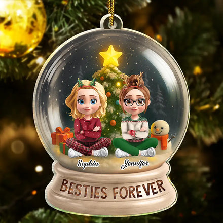 Besties Forever Funny 3D Cartoon Christmas - Personalized Custom Shaped Acrylic Ornament
