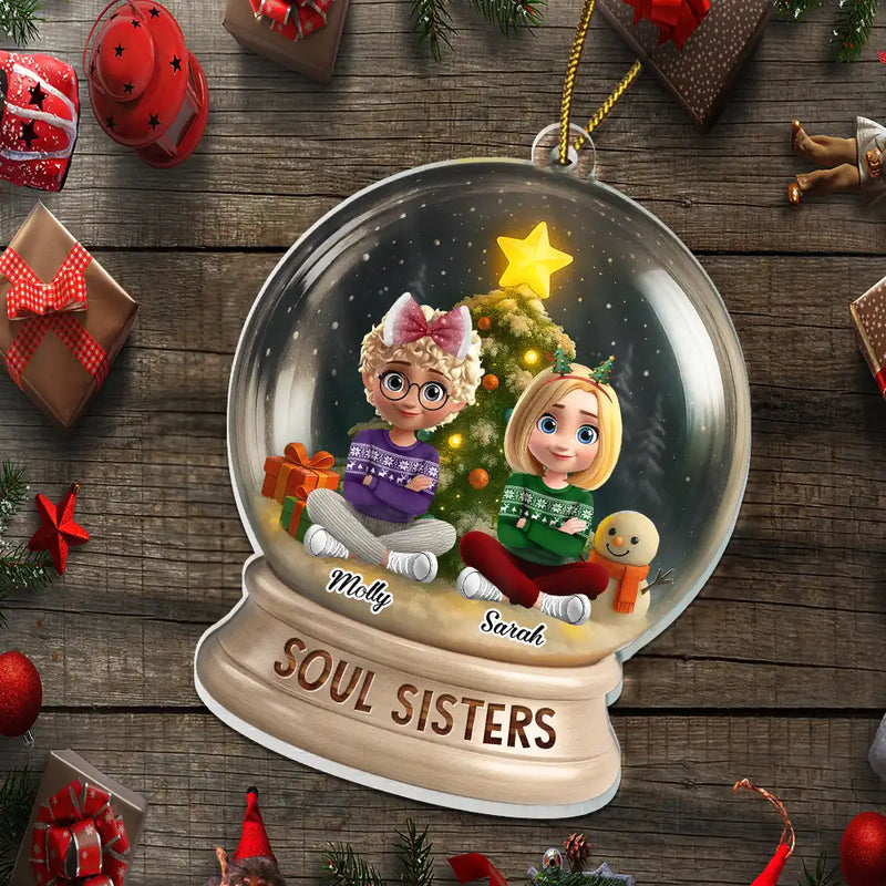 Gift For Bestie, Gift For Sisters, Happy, Gifts For Colleagues, Christmas - Besties Forever Funny 3D Cartoon Christmas - Personalized Custom Shaped Acrylic Ornament