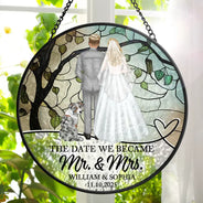 Love,Anniversary,Wedding Anniversary,Gift For Couples,Engaged,Married  - The Date We Became Mr & Mrs Wedding Couple - Personalized Stained Glass Window Hanging Suncatcher