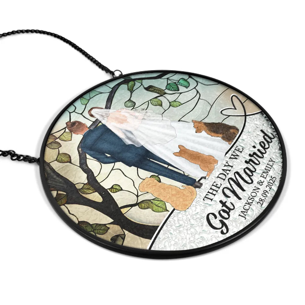 Love,Anniversary,Wedding Anniversary,Gift For Couples,Engaged,Married  - The Date We Became Mr & Mrs Wedding Couple - Personalized Stained Glass Window Hanging Suncatcher