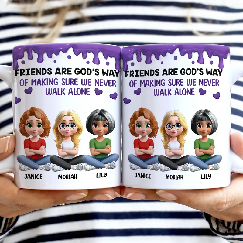 Happy,Gift For Bestie,Old Best friends,Gifts For Colleagues - A Friend Is God's Way Of Making Sure We Never Walk Alone 3D Effect - Personalized White Edge-to-Edge Mug