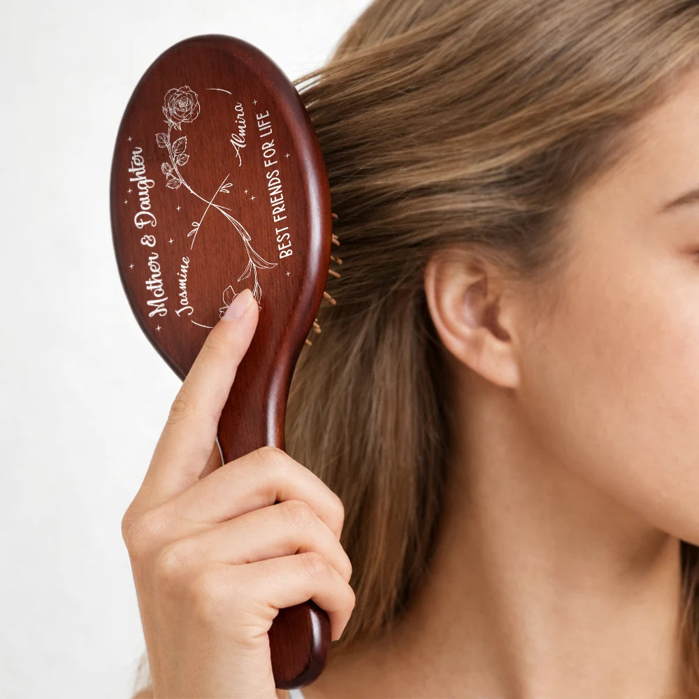 Gift For Women,Gift For Mother,Gift For Daughter,Mom,Daughters,Love - Infinity Birth Flower Mother And Daughter Forever Linked Together - Personalized Wooden Hair Brush