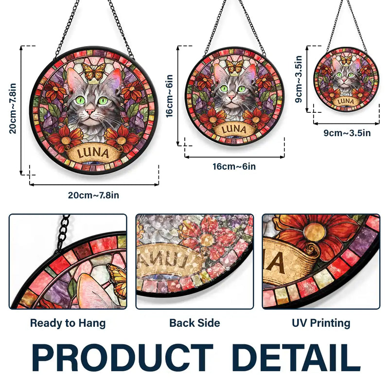 Happy,Dog Lovers,Pet Lovers,Cat Lovers - Custom Photo Stained Glass Portrait Dog Cat Family - Personalized Stained Glass Window Hanging Suncatcher