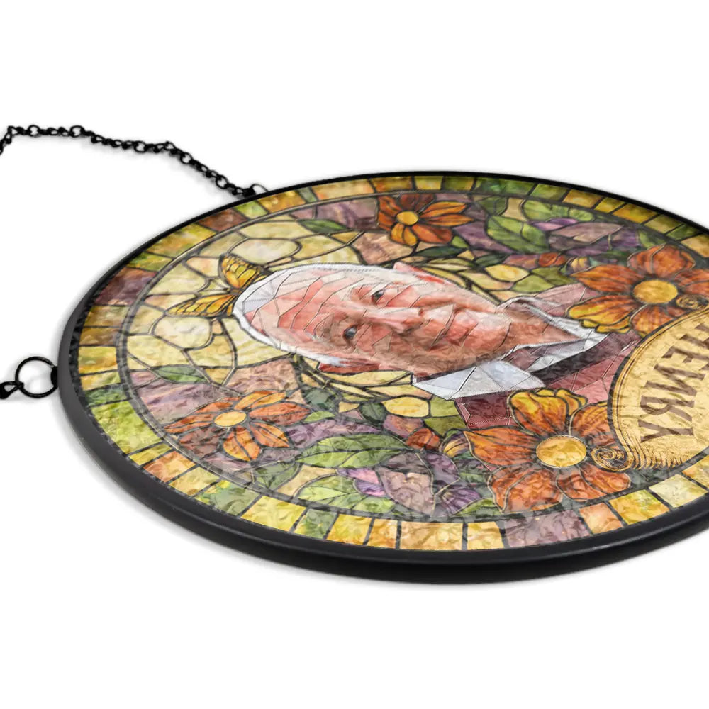 Happy,Dog Lovers,Pet Lovers,Cat Lovers - Custom Photo Stained Glass Portrait Dog Cat Family - Personalized Stained Glass Window Hanging Suncatcher