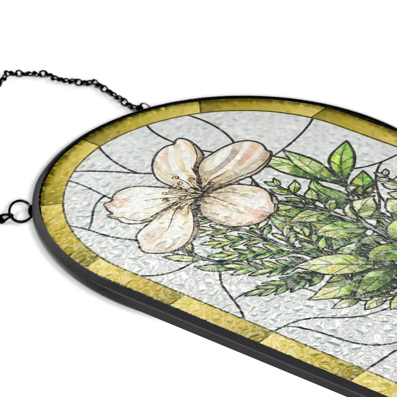 Gift For Wife,Gift For Mother,Gift For Grandma,Happy - Birth Flower Bouquet Grandma's Garden - Personalized Rounded Rectangle Stained Glass Suncatcher