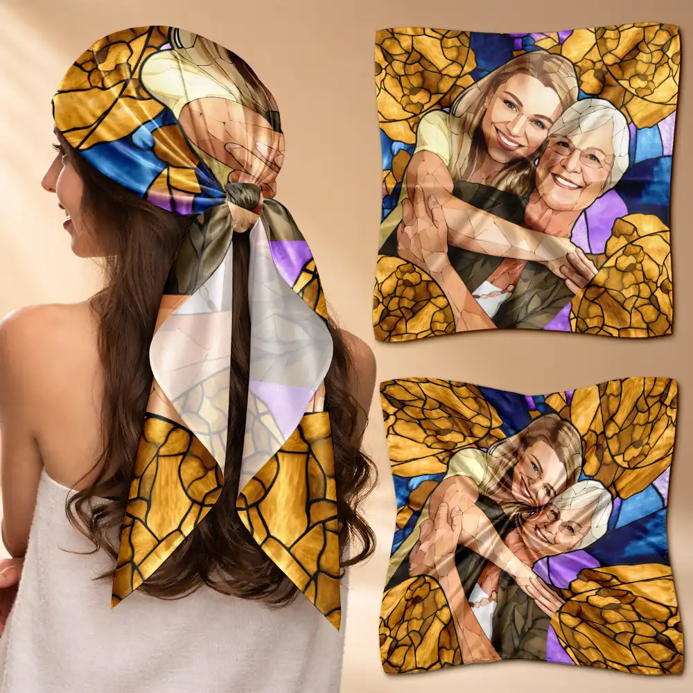 Gift For Grandma,Gift For Mother,Gift For Women,Pet Mom,Love,Custom Photo,Non-Eng,Photo - Stained Glass - Custom Photo Stained Glass Portrait Mom Grandma Parents Family - Personalized Scarf