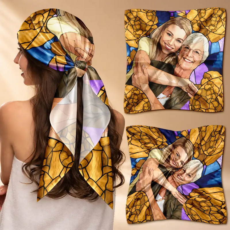 Gift For Grandma,Gift For Mother,Gift For Women,Pet Mom,Love,Custom Photo,Non-Eng,Photo - Stained Glass - Custom Photo Stained Glass Portrait Mom Grandma Parents Family - Personalized Scarf