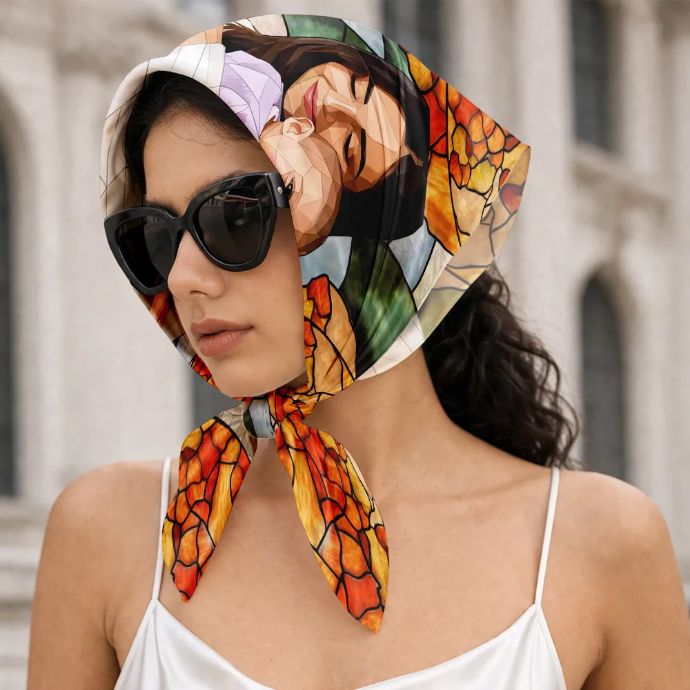 Gift For Grandma,Gift For Mother,Gift For Women,Pet Mom,Love,Custom Photo,Non-Eng,Photo - Stained Glass - Custom Photo Stained Glass Portrait Mom Grandma Parents Family - Personalized Scarf