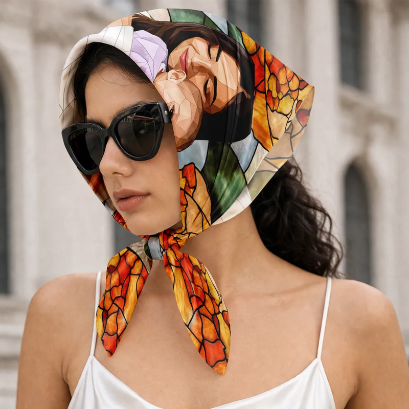 Gift For Grandma,Gift For Mother,Gift For Women,Pet Mom,Love,Custom Photo,Non-Eng,Photo - Stained Glass - Custom Photo Stained Glass Portrait Mom Grandma Parents Family - Personalized Scarf