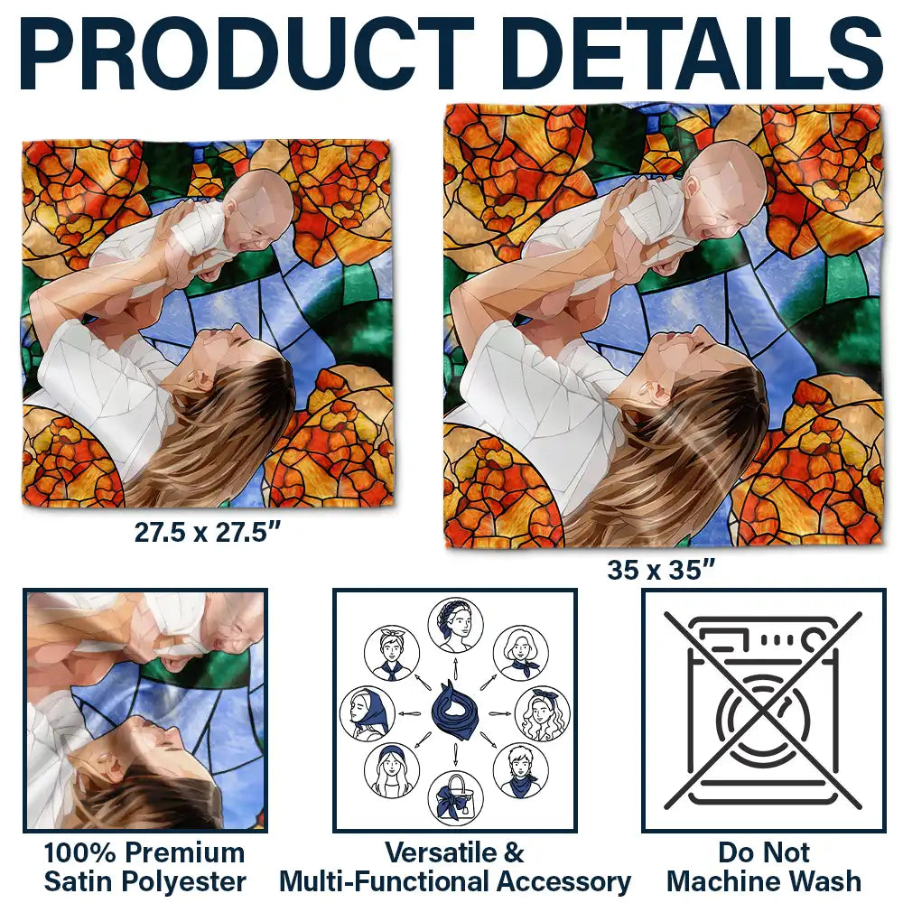 Gift For Grandma,Gift For Mother,Gift For Women,Pet Mom,Love,Custom Photo,Non-Eng,Photo - Stained Glass - Custom Photo Stained Glass Portrait Mom Grandma Parents Family - Personalized Scarf