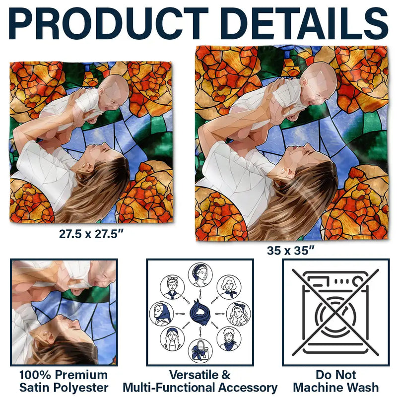 Gift For Grandma,Gift For Mother,Gift For Women,Pet Mom,Love,Custom Photo,Non-Eng,Photo - Stained Glass - Custom Photo Stained Glass Portrait Mom Grandma Parents Family - Personalized Scarf