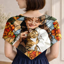 Gift For Grandma,Gift For Mother,Gift For Women,Pet Mom,Love,Custom Photo,Non-Eng,Photo - Stained Glass - Custom Photo Stained Glass Portrait Mom Grandma Parents Family - Personalized Scarf