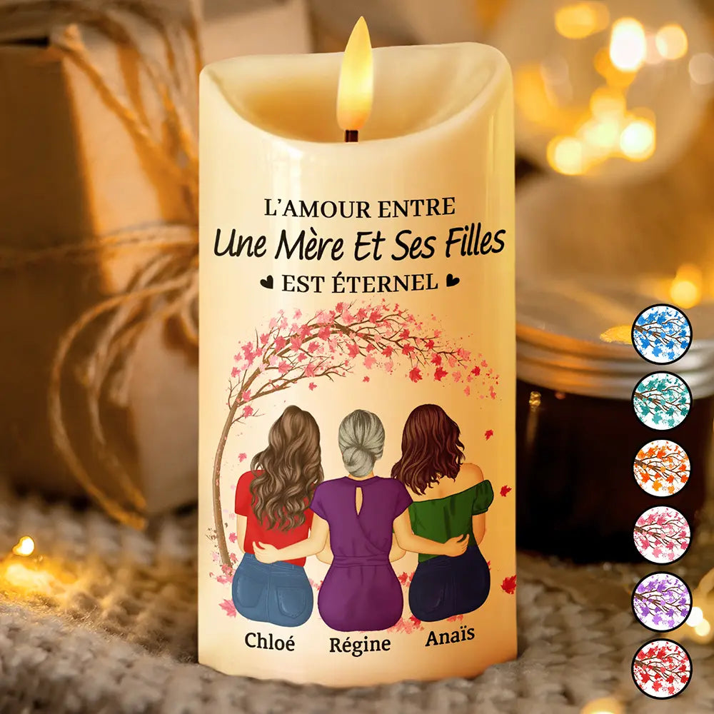 Gift For Women,Gift For Yourself,Parents,Gift For Mother,Mom - Daughters (Adult),Gift For Daughter,French,Non-Eng,Vector,Sentimental - L’amour Mère-Fille Est Éternel - Bougie LED Sans Flamme Personnalisée